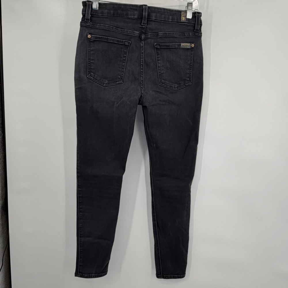 7 For All Mankind High Waist Ankle Skinny Jeans Faded Black Size 29 Stretch - Picture 3 of 9